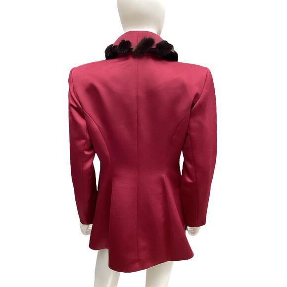 Vintage Essence Blazer Women’s Size 8 Satin With Mink Trim Made In USA Wine Red - Picture 4 of 6